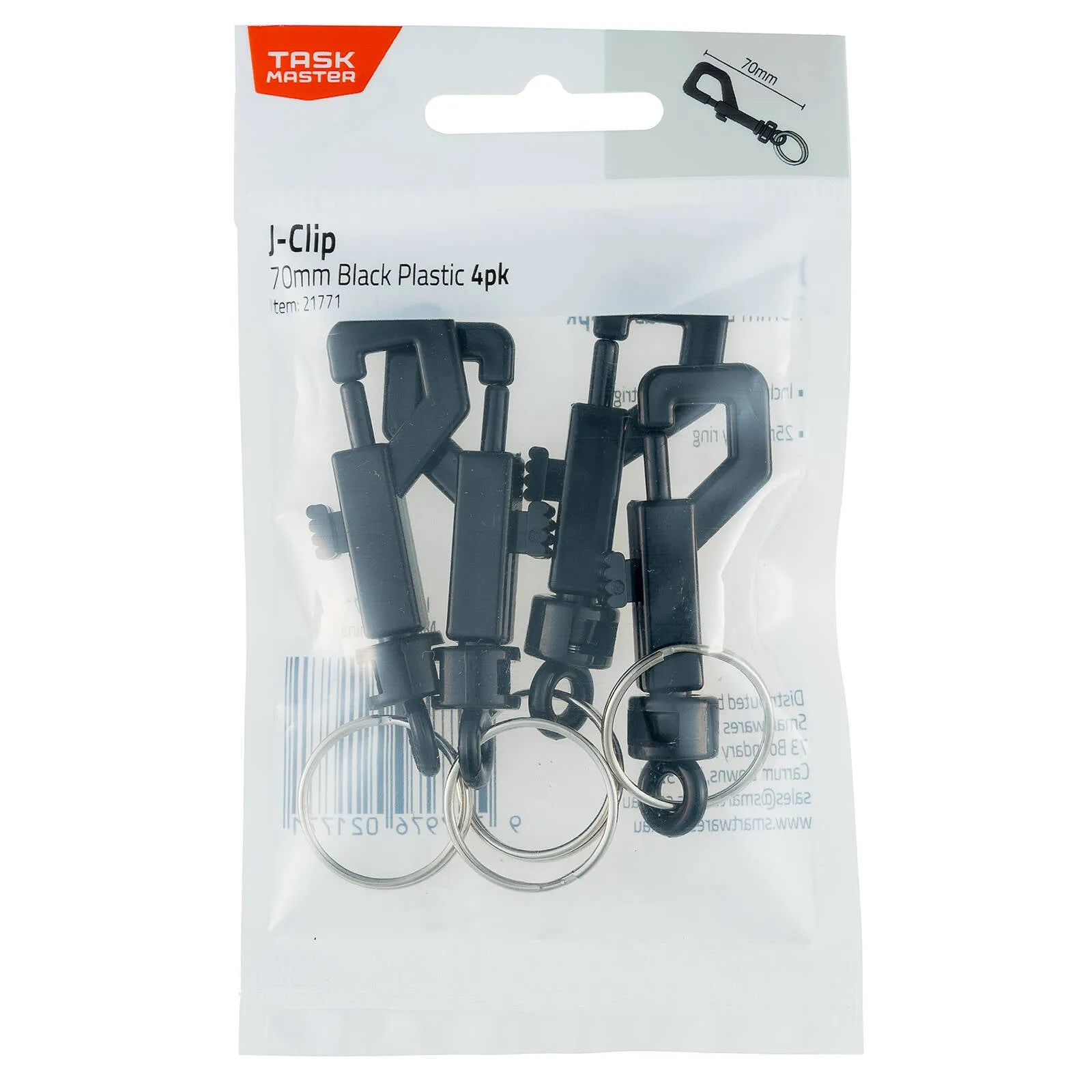 Taskmaster 70mm Black Plastic J Clip - 4 Pack