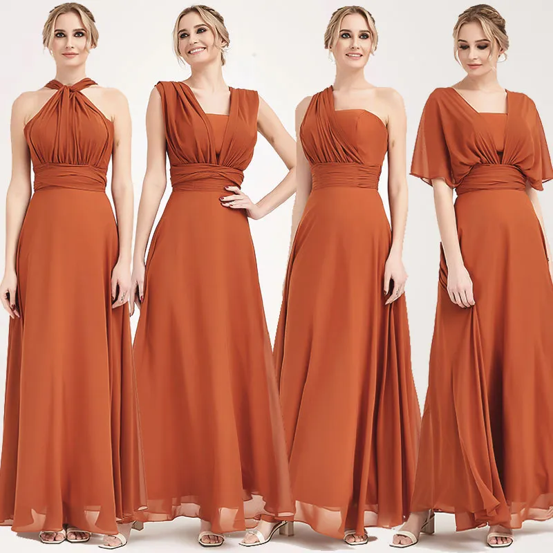 Teal Convertible Chiffon Bridesmaid Dress Wrap Floor Length Gown