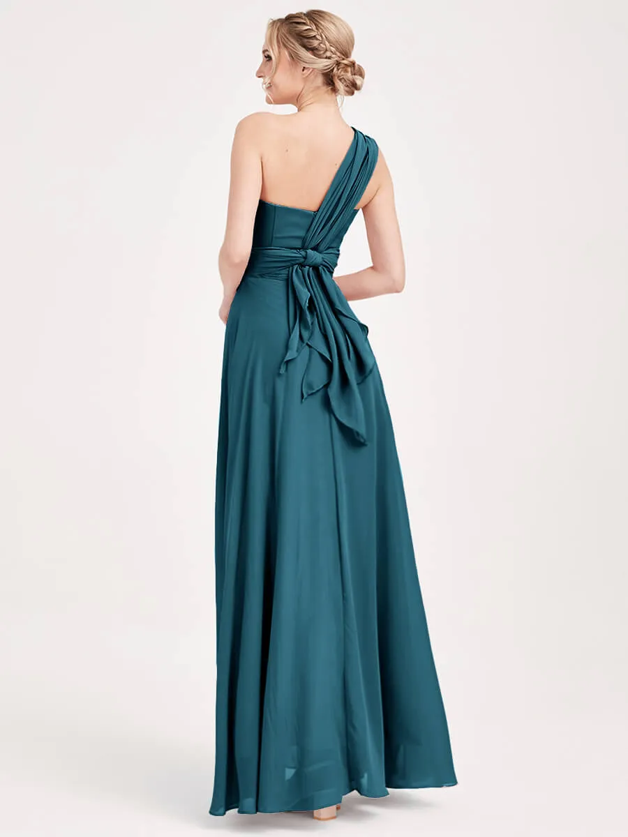 Teal Convertible Chiffon Bridesmaid Dress Wrap Floor Length Gown