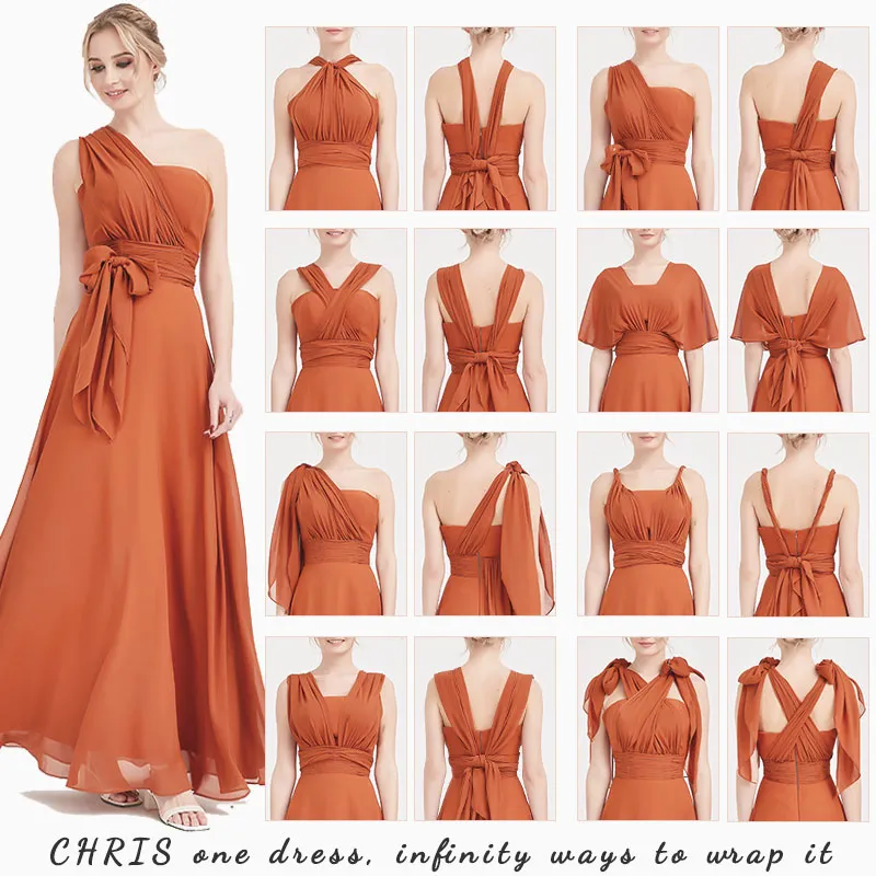 Teal Convertible Chiffon Bridesmaid Dress Wrap Floor Length Gown