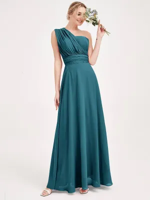 Teal Convertible Chiffon Bridesmaid Dress Wrap Floor Length Gown