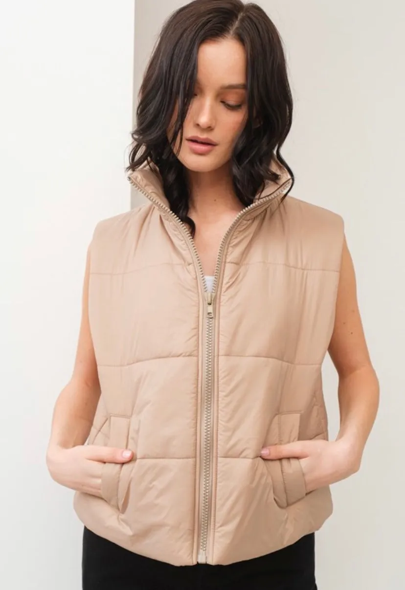 Teddy Taupe Puffer Vest