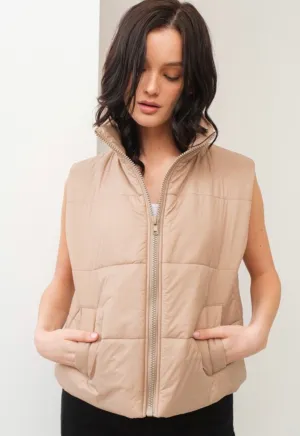 Teddy Taupe Puffer Vest
