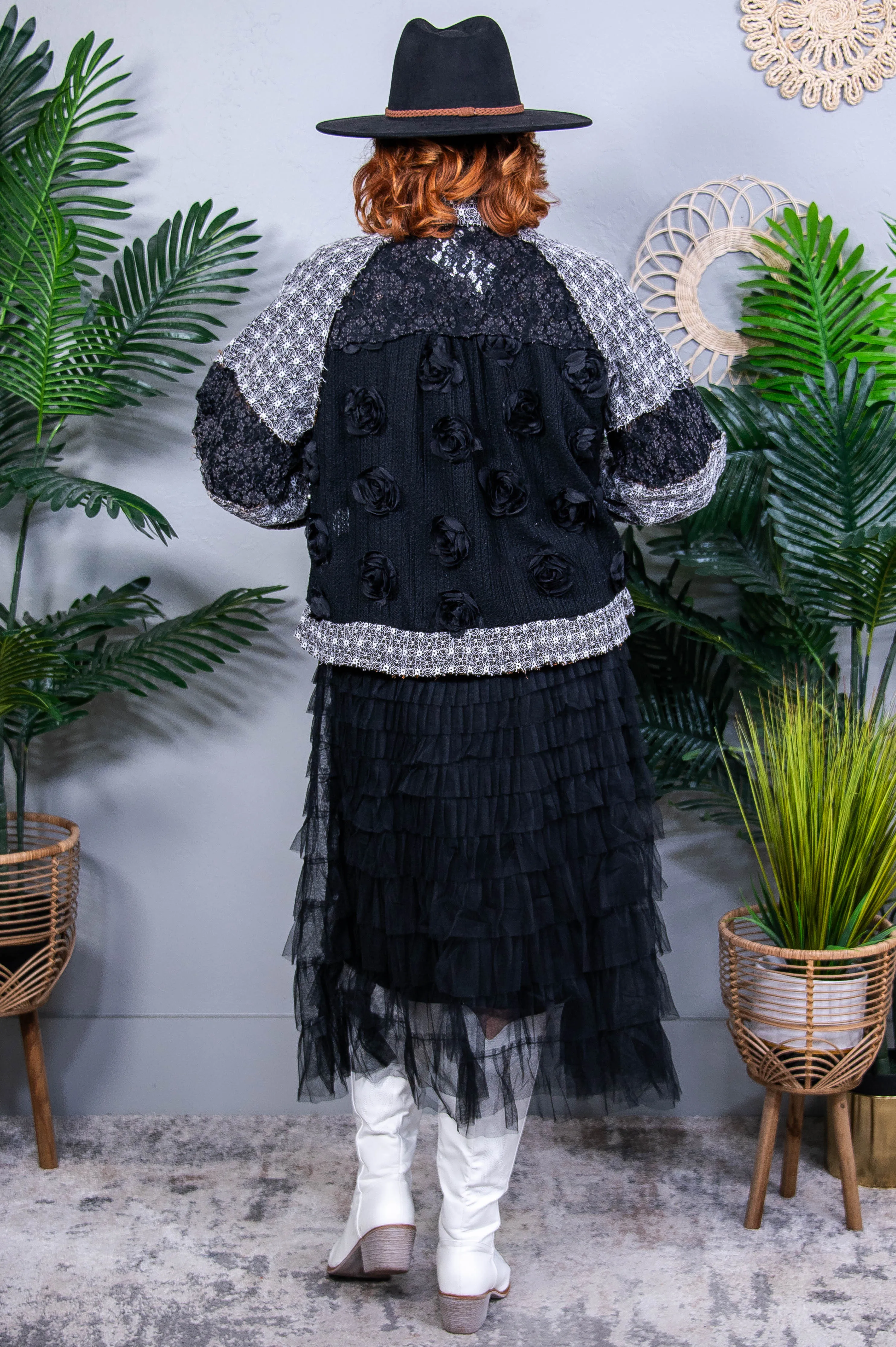 The Flower Edit Black Pearl Detail Lace Patchwork Shirt