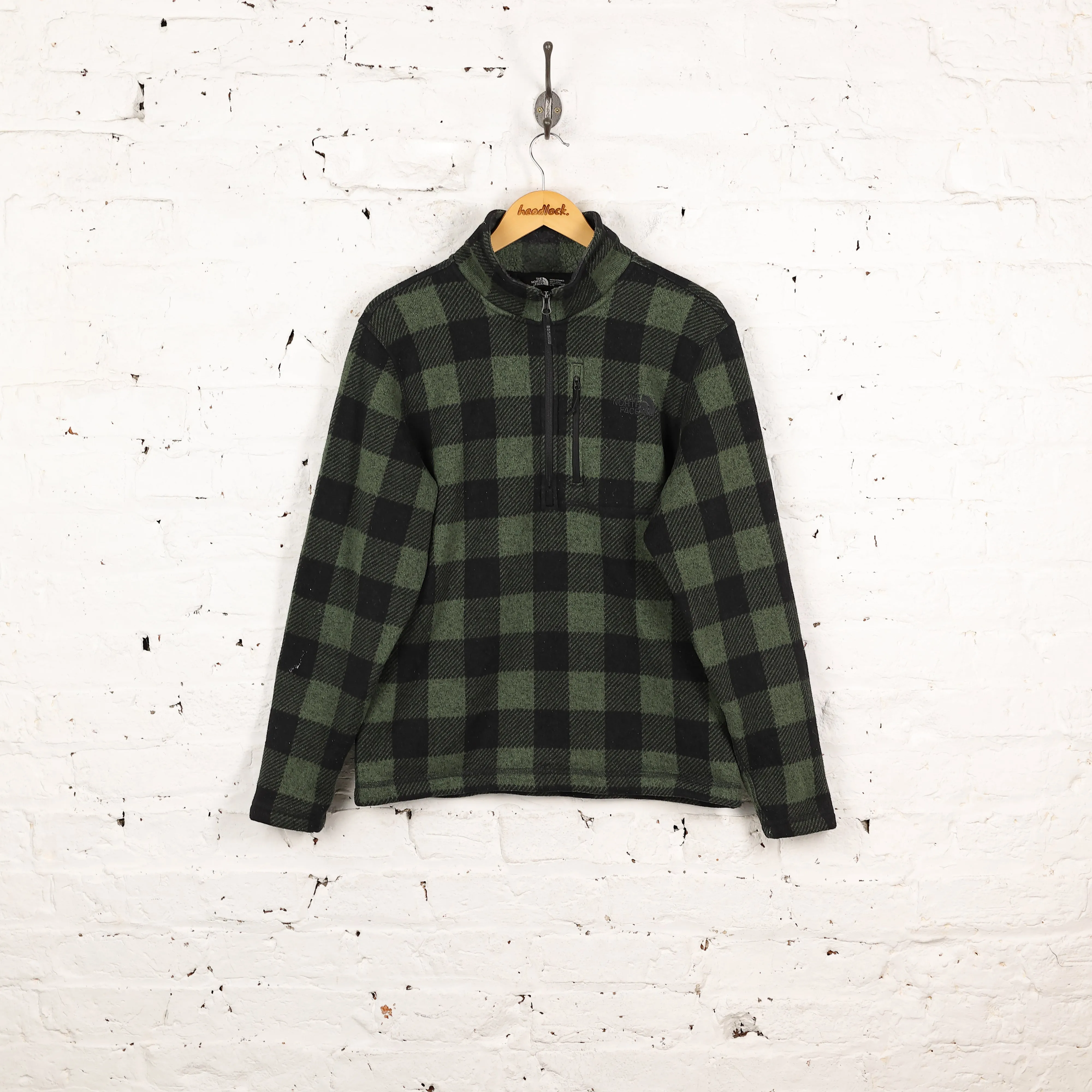 The North Face Check 1/4 Zip Fleece - Green - L