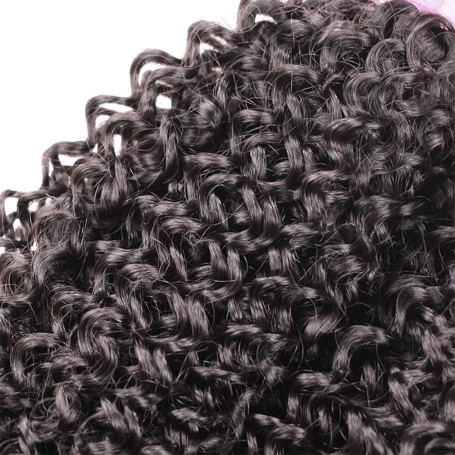 Thick Kinky Curly Human Hair 4 Bundles with 4*4 Lace Clsoure Natural Black -OQHAIR