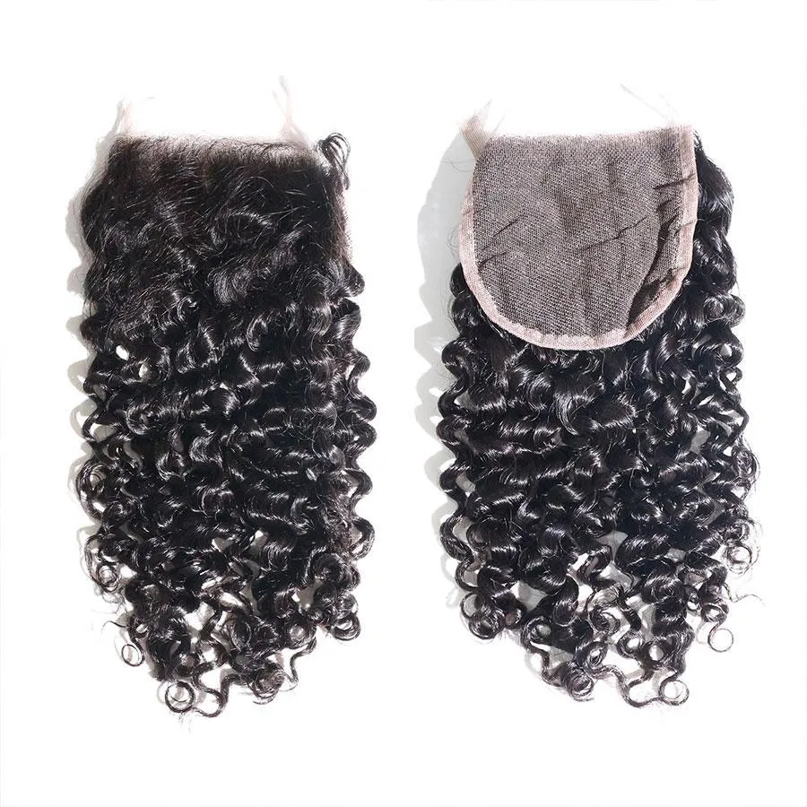 Thick Kinky Curly Human Hair 4 Bundles with 4*4 Lace Clsoure Natural Black -OQHAIR