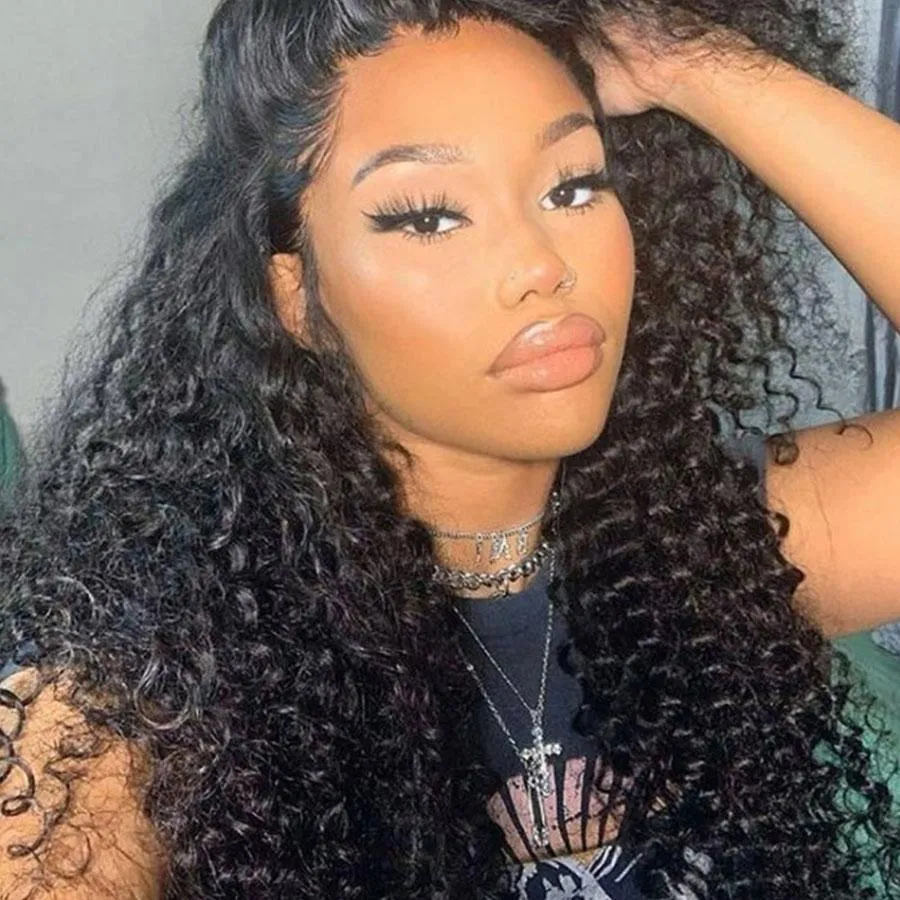 Thick Kinky Curly Human Hair 4 Bundles with 4*4 Lace Clsoure Natural Black -OQHAIR