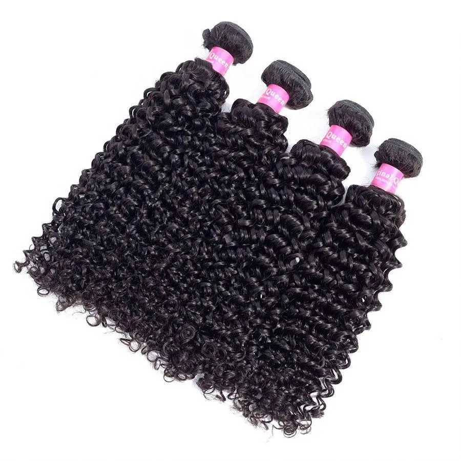 Thick Kinky Curly Human Hair 4 Bundles with 4*4 Lace Clsoure Natural Black -OQHAIR