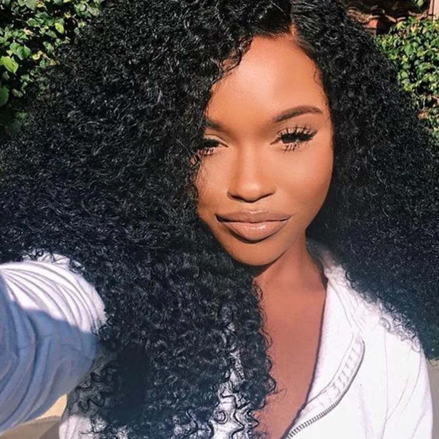 Thick Kinky Curly Human Hair 4 Bundles with 4*4 Lace Clsoure Natural Black -OQHAIR