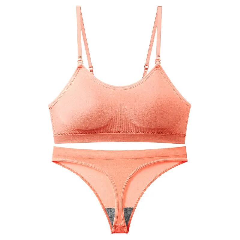 Thin Beautiful Back Underwear Sets Push Up Brassiere Comfortable Lingerie Female Wireless Bra and Thong Set