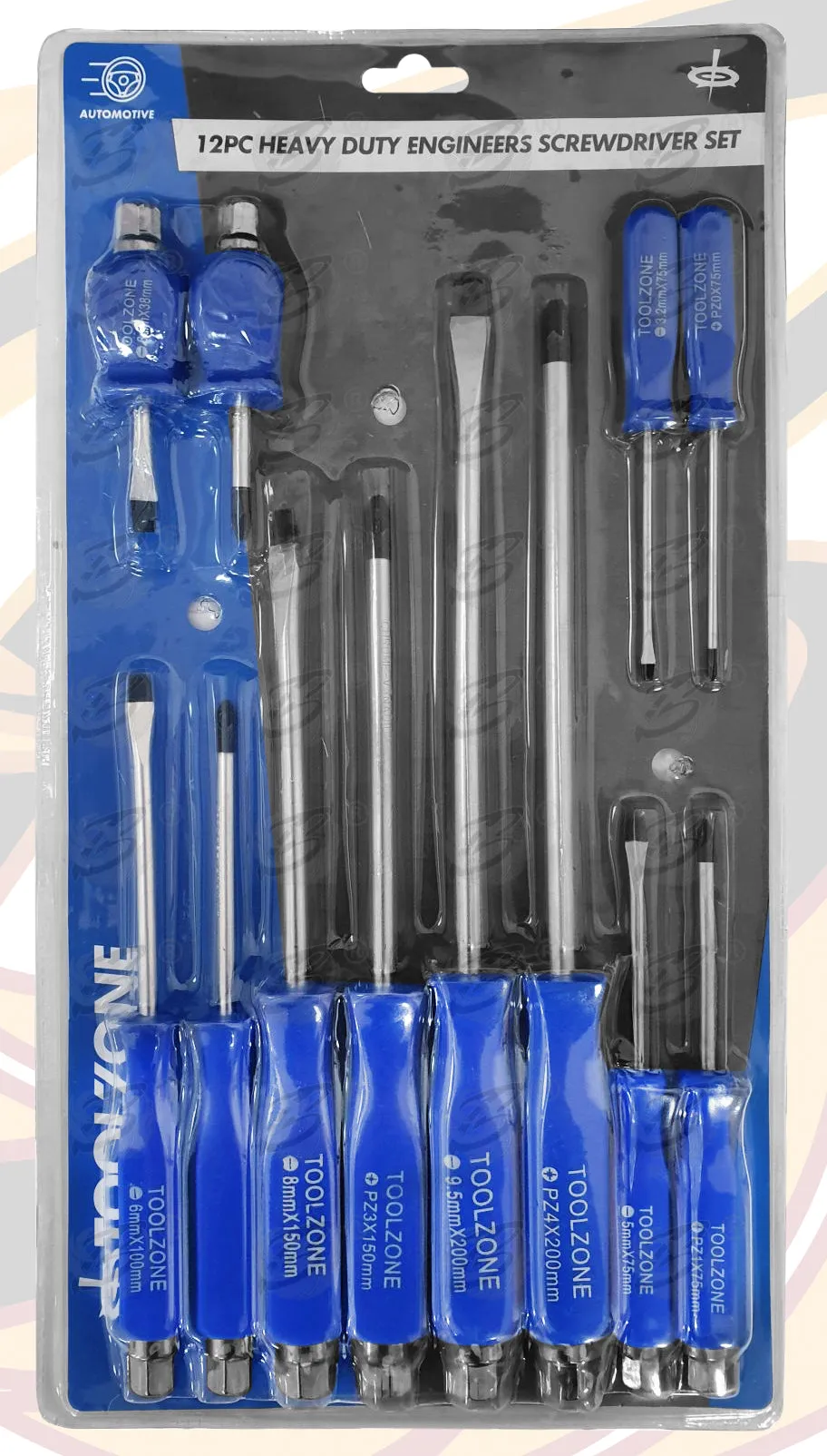 TOOLZONE 12PCS MAGNETIC GO THROUGH SCREWDRIVER SET ( SLOTTED - POZIDRIVE )