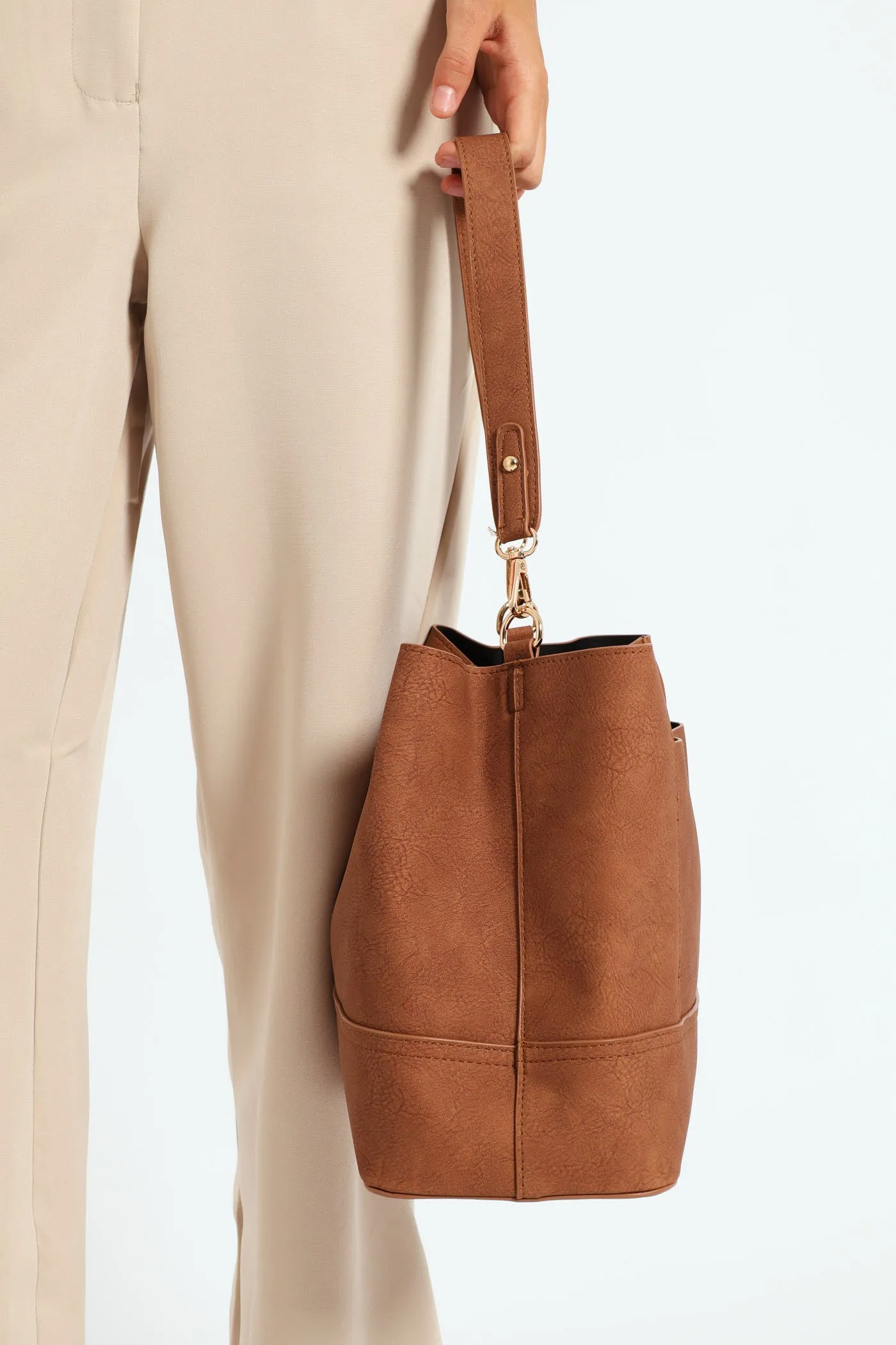 Top Stitch Detail Shopper Bag - Tan