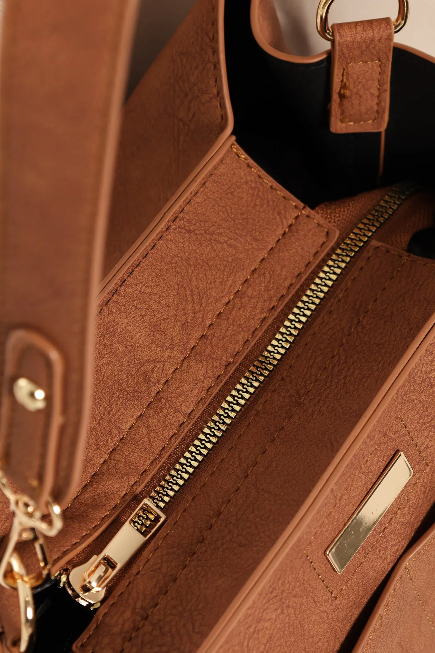 Top Stitch Detail Shopper Bag - Tan