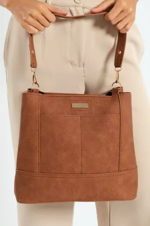 Top Stitch Detail Shopper Bag - Tan
