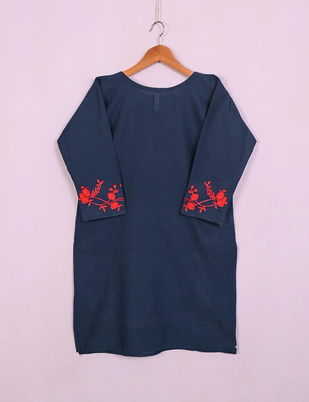 TS-037E-NavyBlue - Splish Splash  - Cotton Embroidered Stitched Kurti