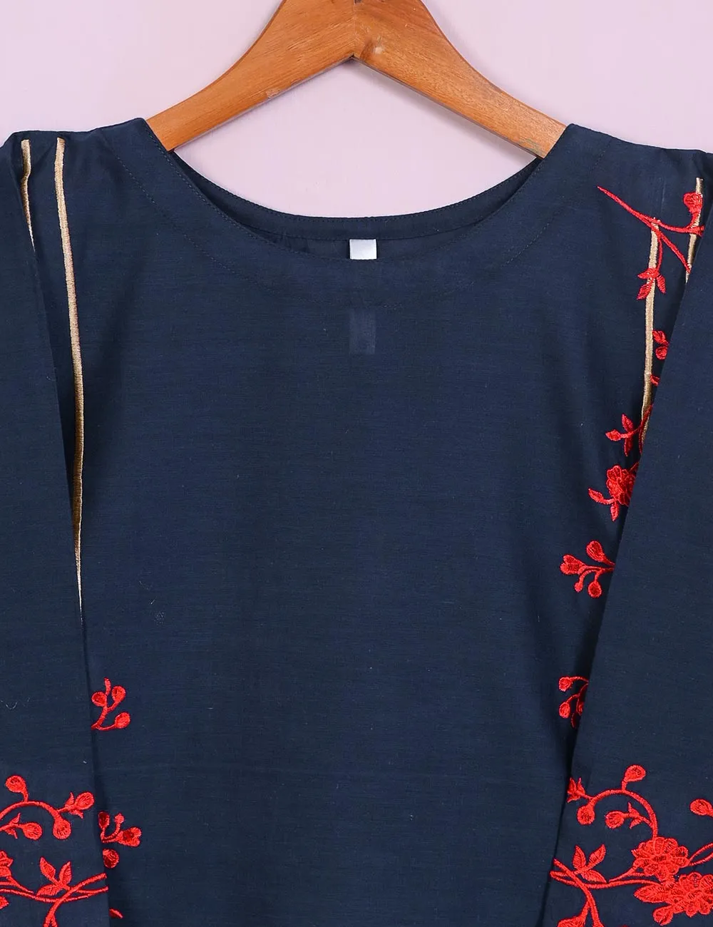 TS-037E-NavyBlue - Splish Splash  - Cotton Embroidered Stitched Kurti