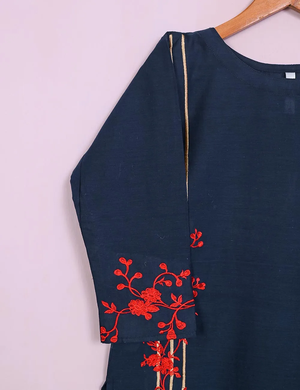 TS-037E-NavyBlue - Splish Splash  - Cotton Embroidered Stitched Kurti
