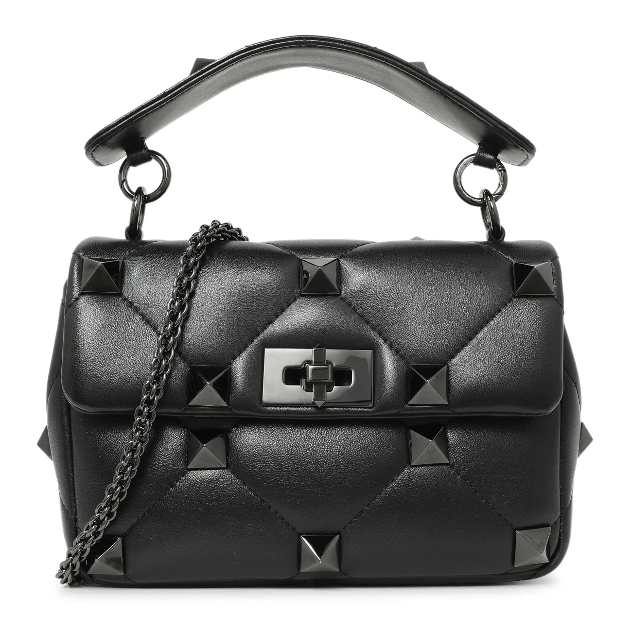 Valentino Black Nappa Monochrome Medium Roman Stud Shoulder Bag