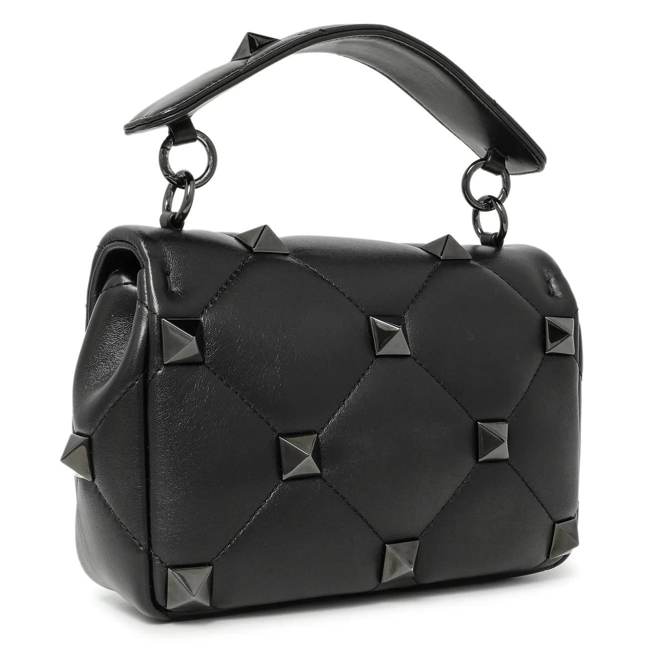 Valentino Black Nappa Monochrome Medium Roman Stud Shoulder Bag