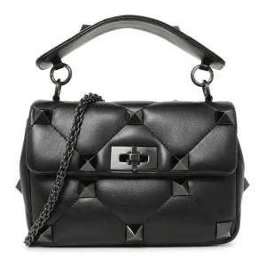 Valentino Black Nappa Monochrome Medium Roman Stud Shoulder Bag