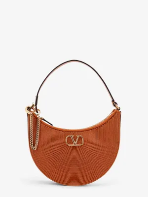 Valentino Garavani Mini Hobo Vlogo Signature Valentino Garavani Leather And Rafia Bag With Metal And Leather Shoulder Strap