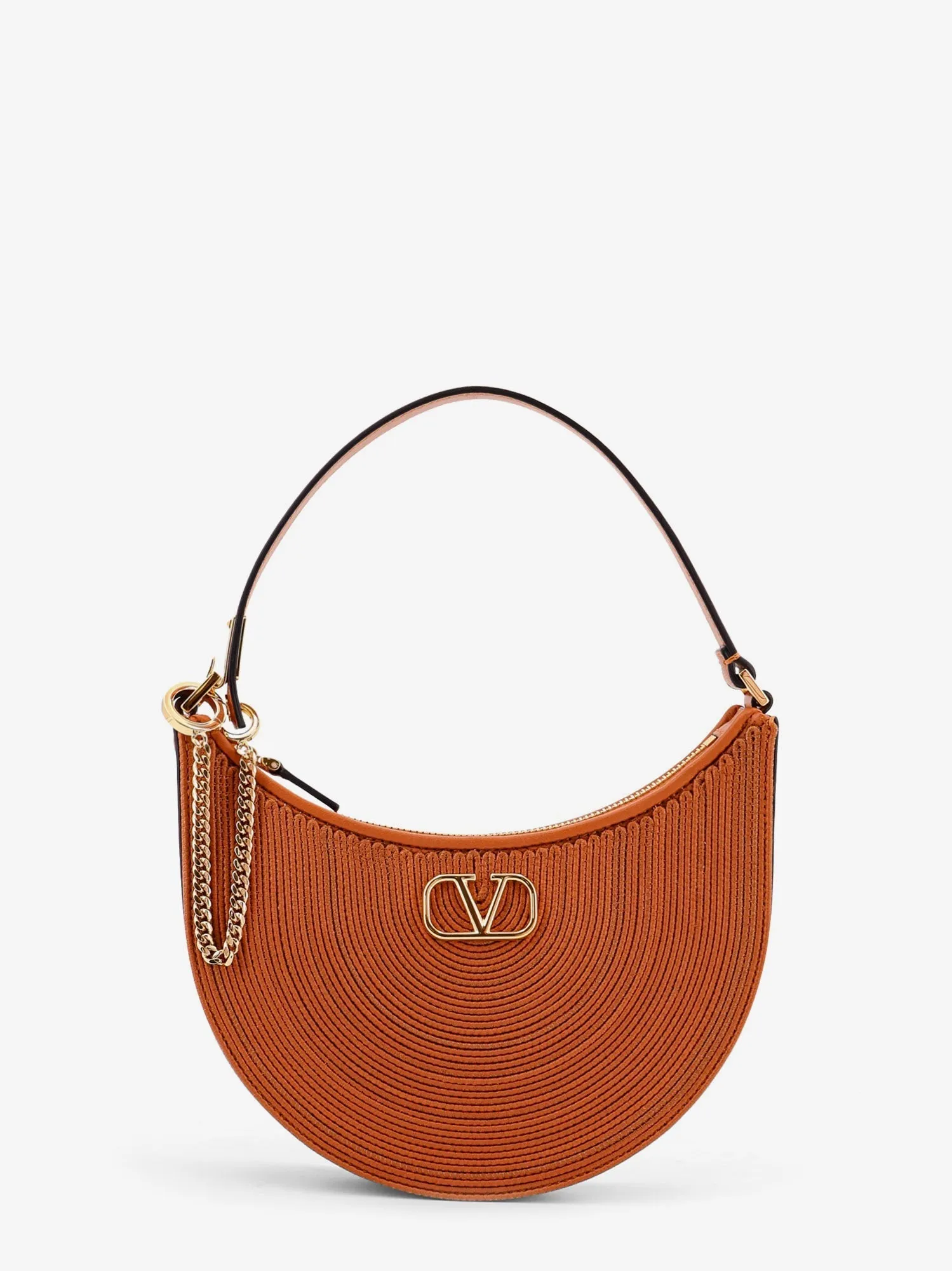 Valentino Garavani Mini Hobo Vlogo Signature Valentino Garavani Leather And Rafia Bag With Metal And Leather Shoulder Strap