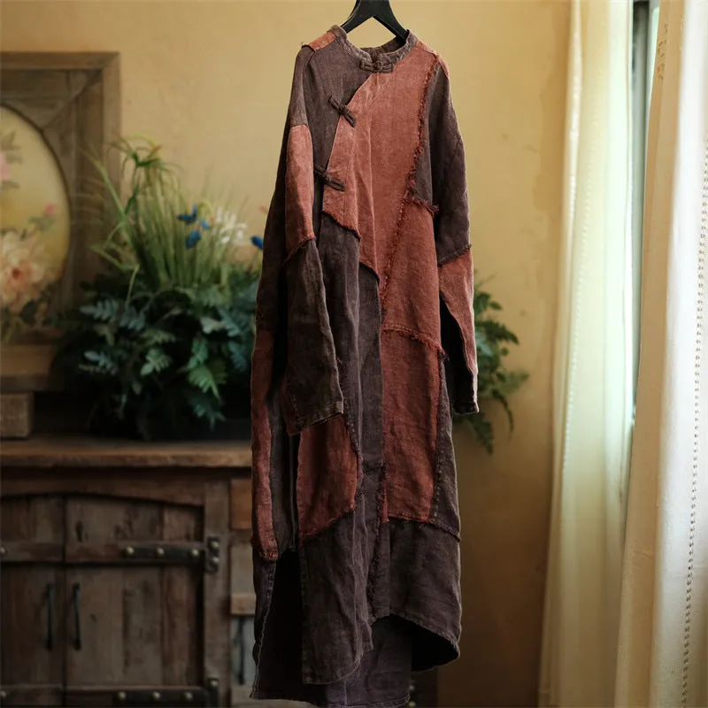 Vestido de lino con patchwork vintage