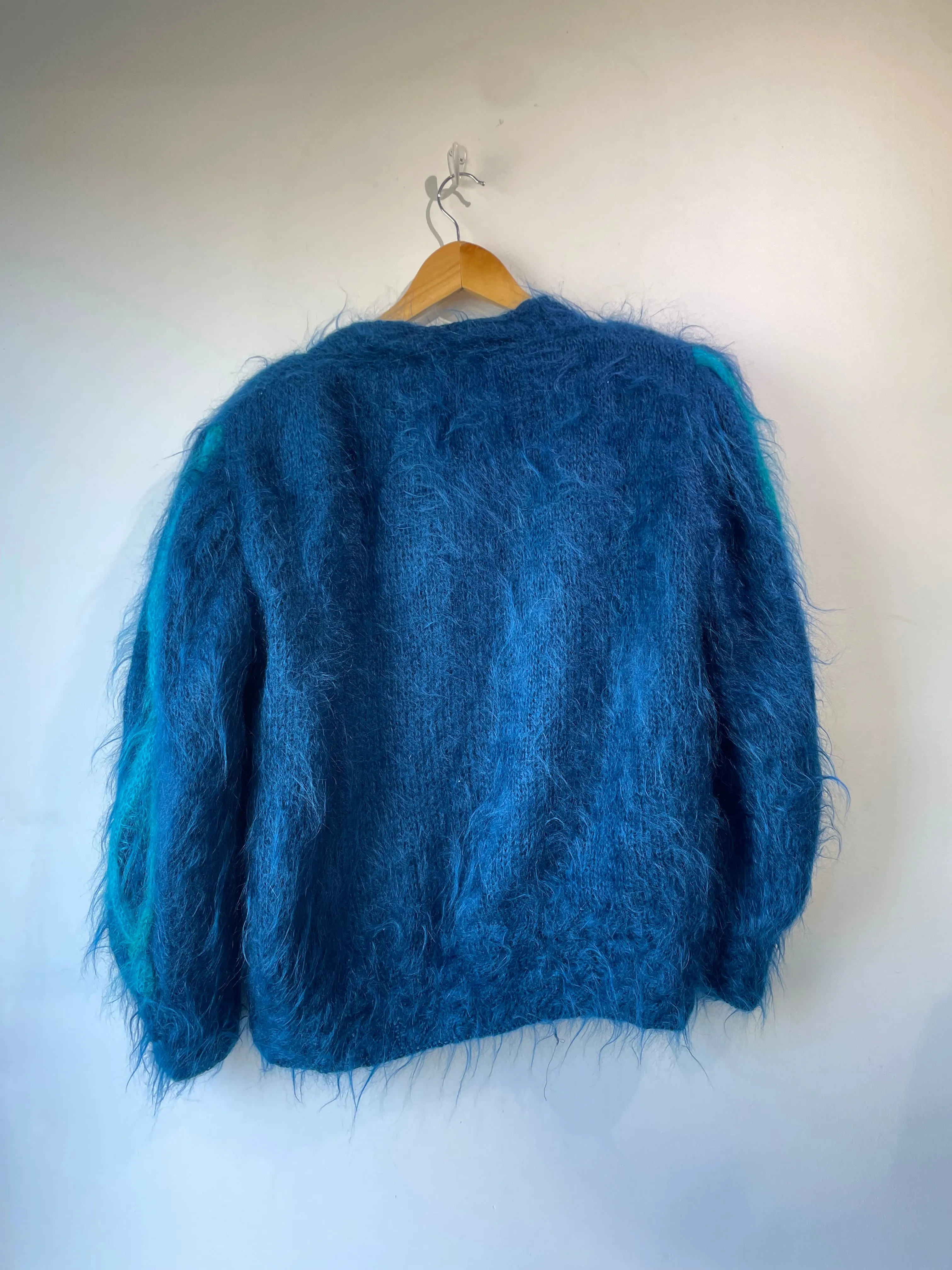 Vintage Alain Murati Ocean Blue Fuzzy Sweater Cardigan