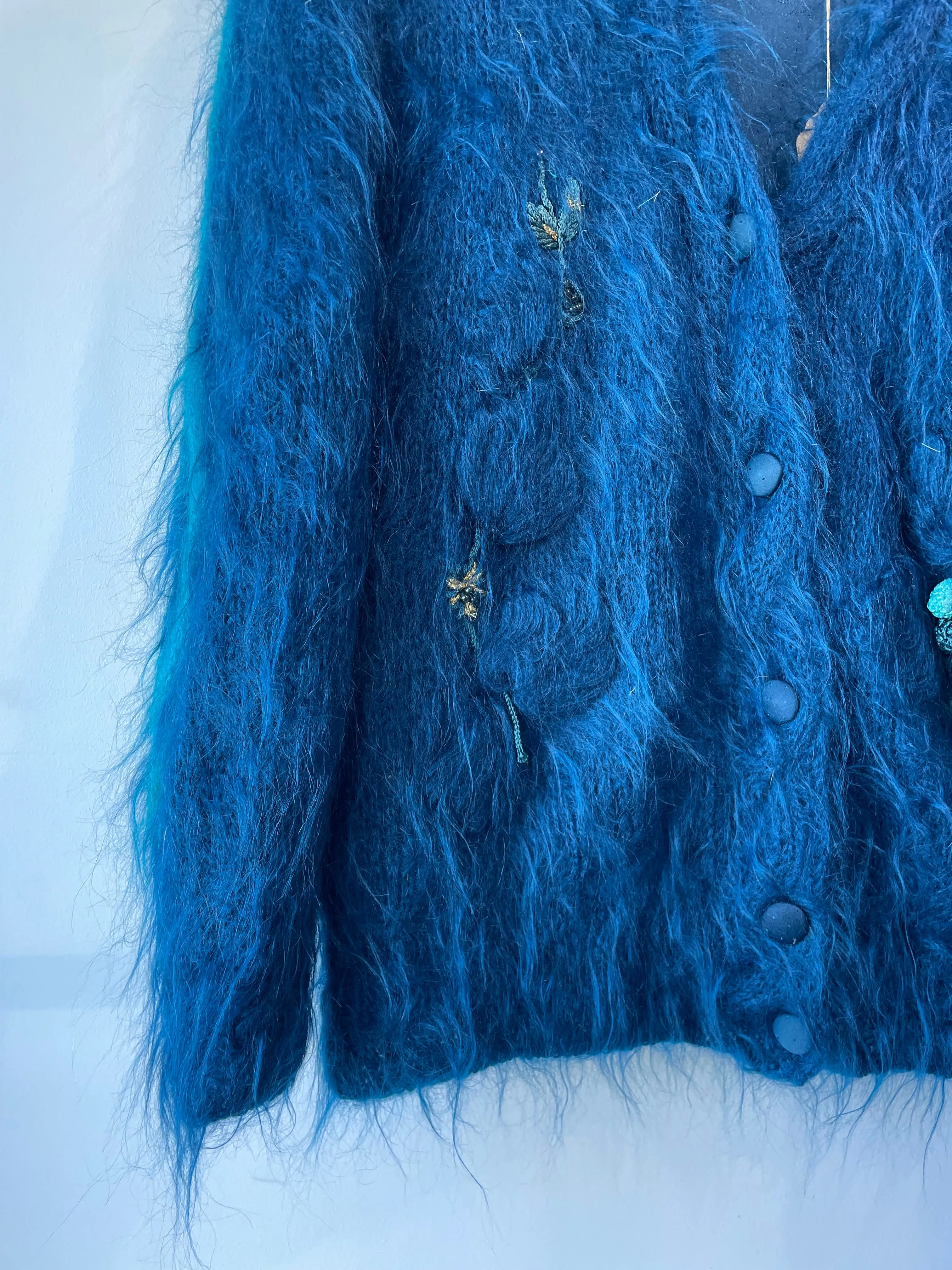Vintage Alain Murati Ocean Blue Fuzzy Sweater Cardigan