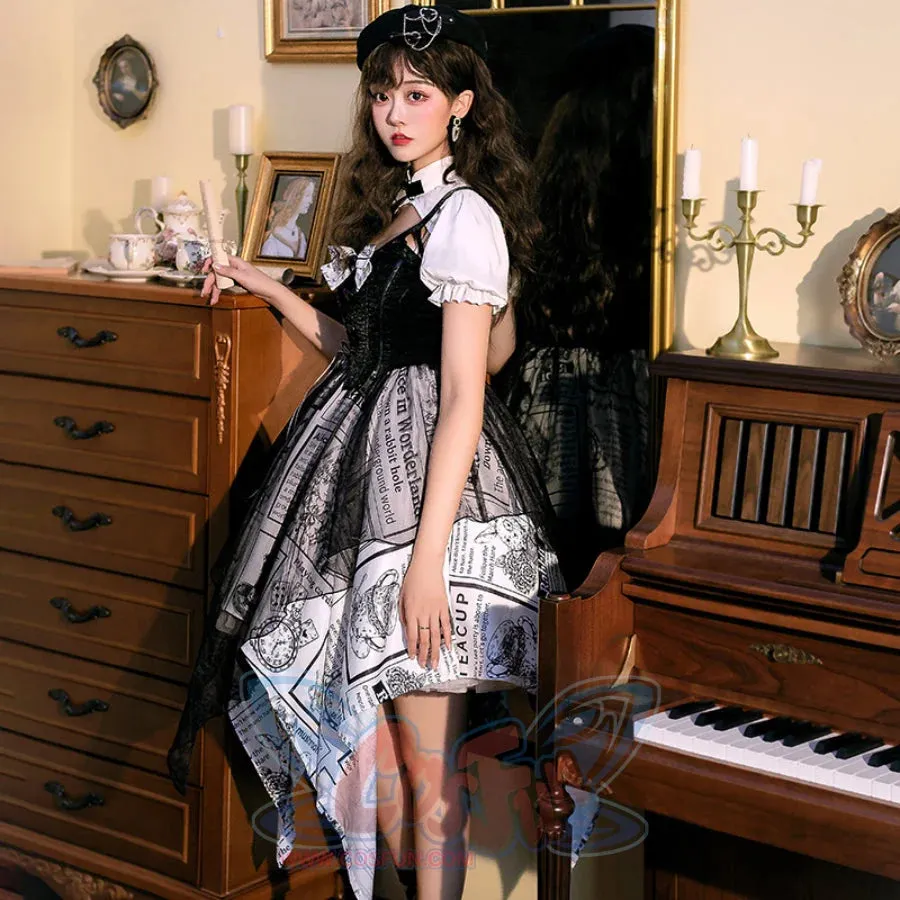 Vintage Alice Lolita Irregular Short-sleeved Patchwork Dress S22580