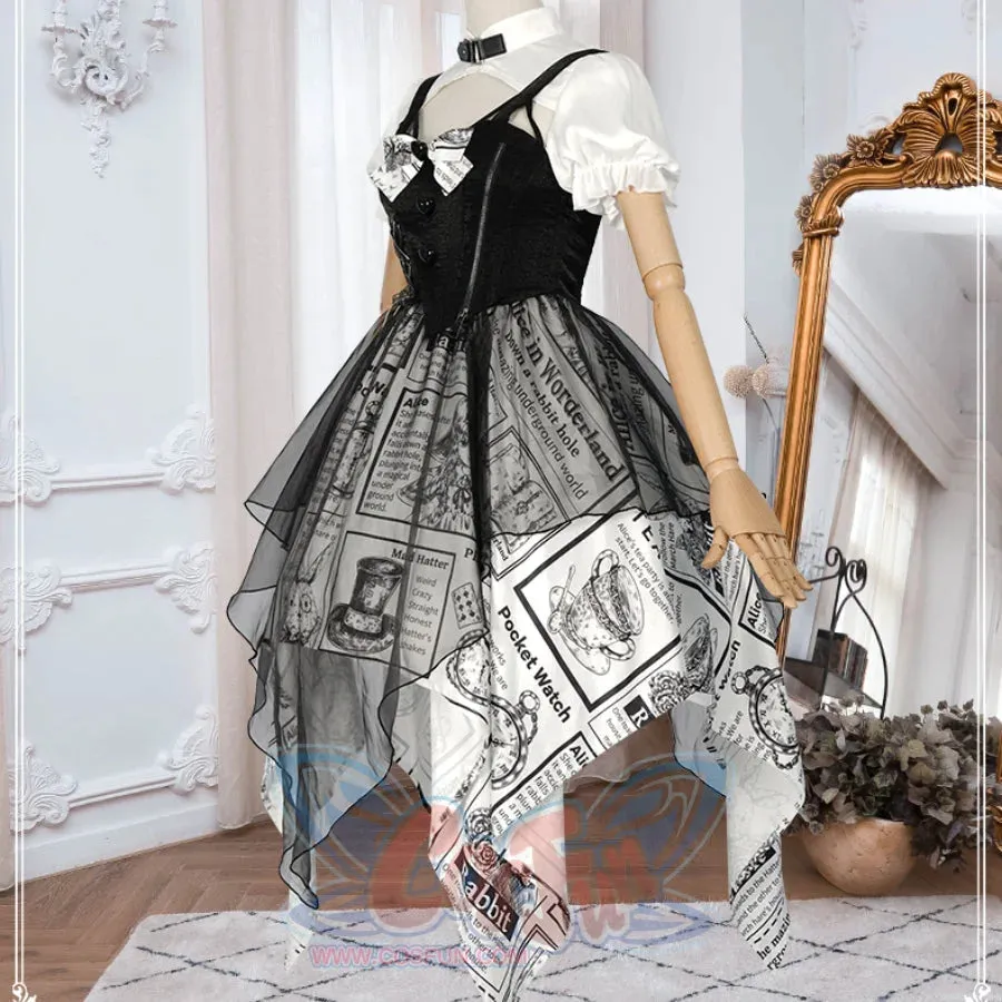 Vintage Alice Lolita Irregular Short-sleeved Patchwork Dress S22580