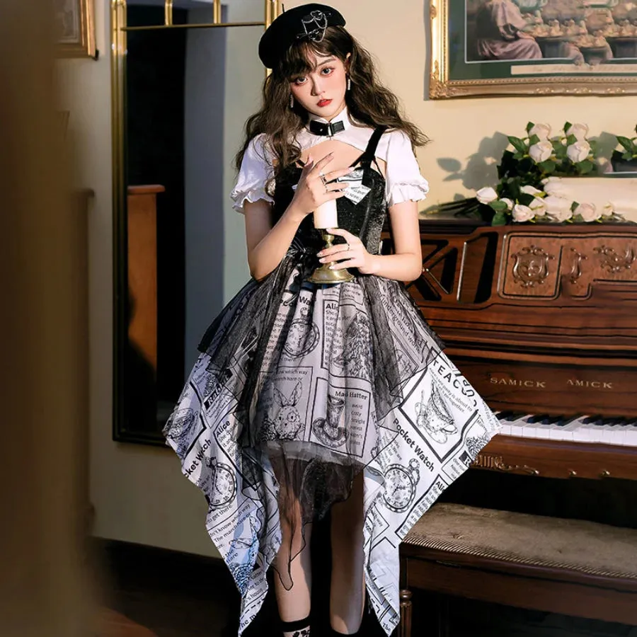 Vintage Alice Lolita Irregular Short-sleeved Patchwork Dress S22580