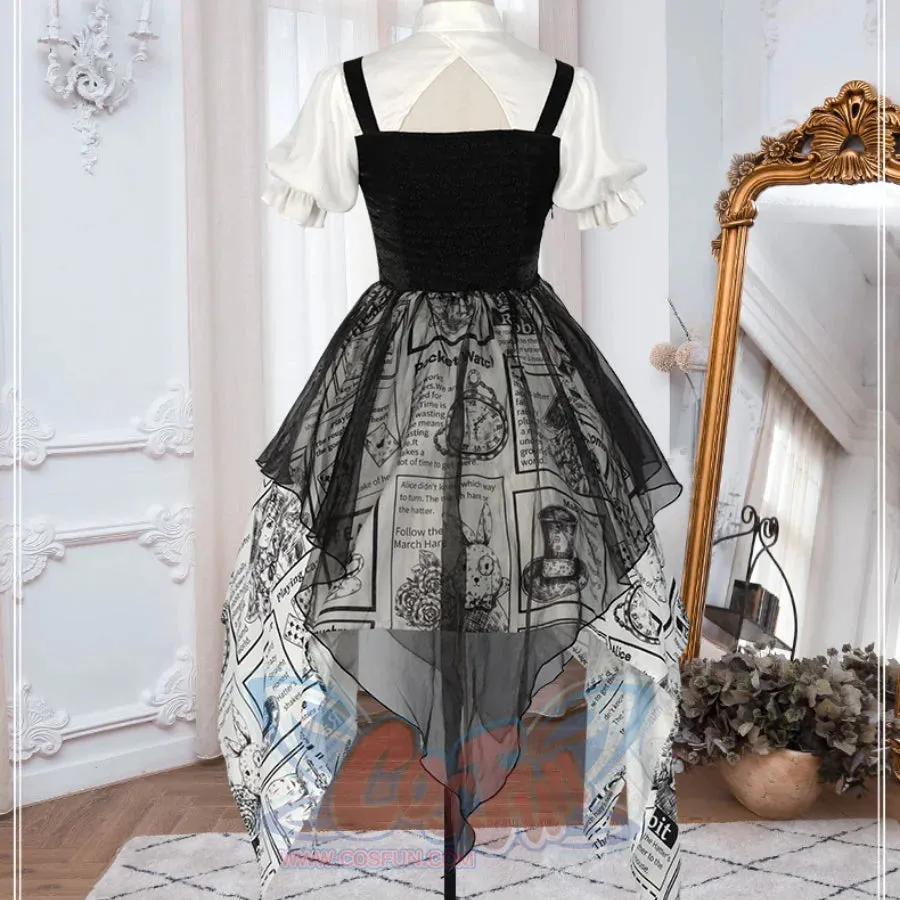 Vintage Alice Lolita Irregular Short-sleeved Patchwork Dress S22580