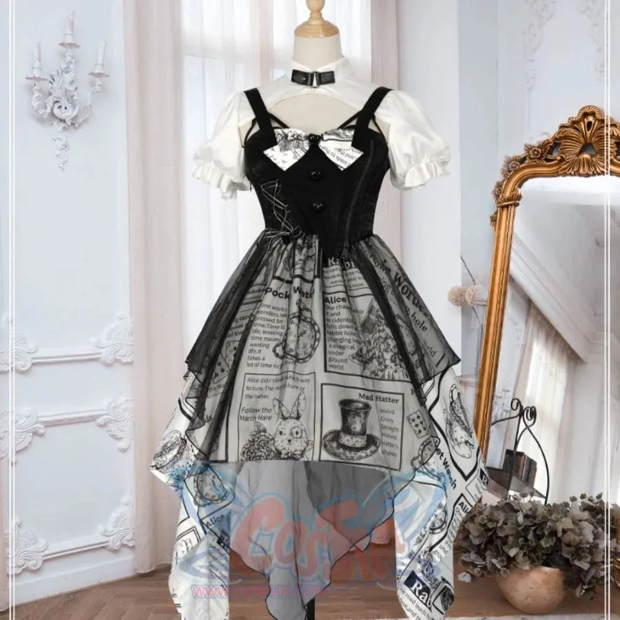 Vintage Alice Lolita Irregular Short-sleeved Patchwork Dress S22580