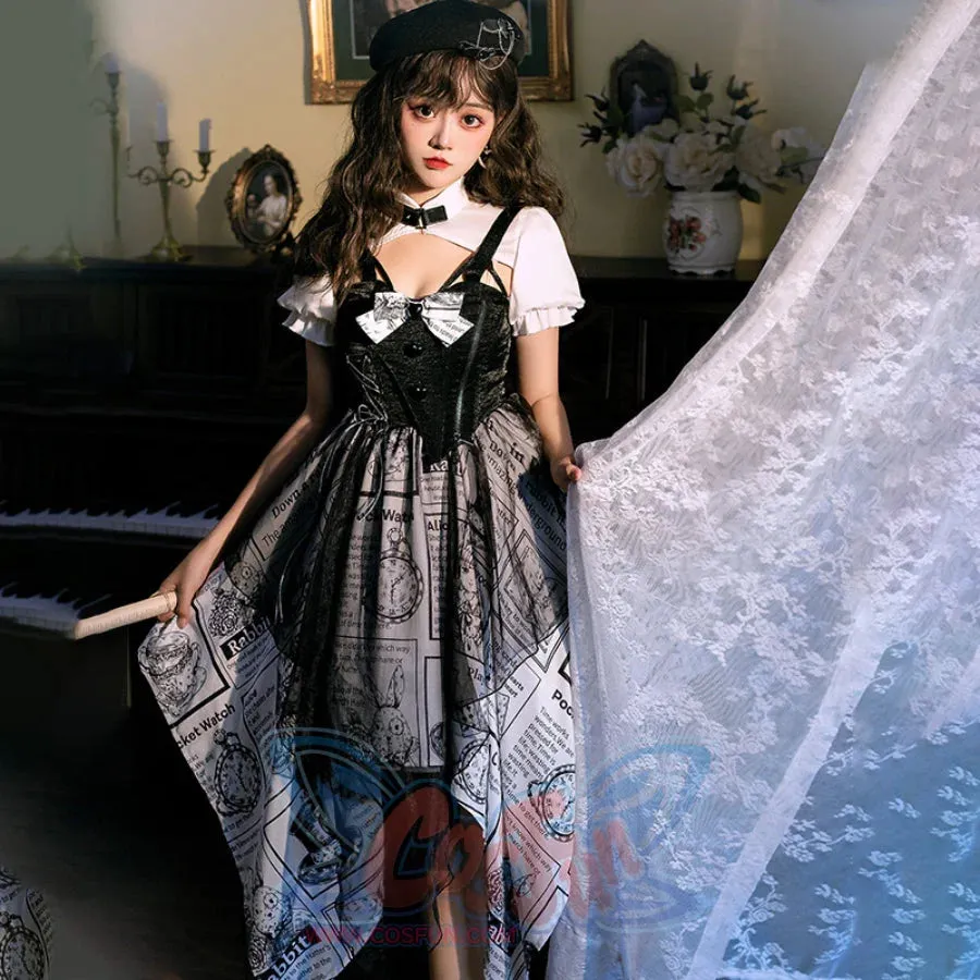Vintage Alice Lolita Irregular Short-sleeved Patchwork Dress S22580