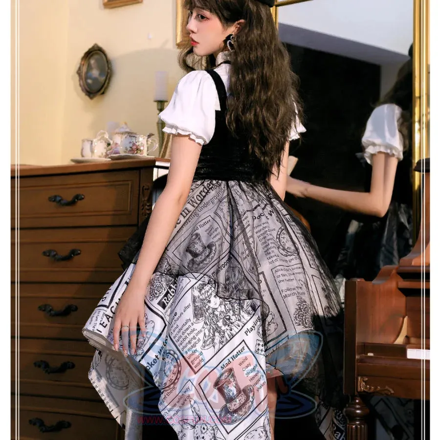 Vintage Alice Lolita Irregular Short-sleeved Patchwork Dress S22580