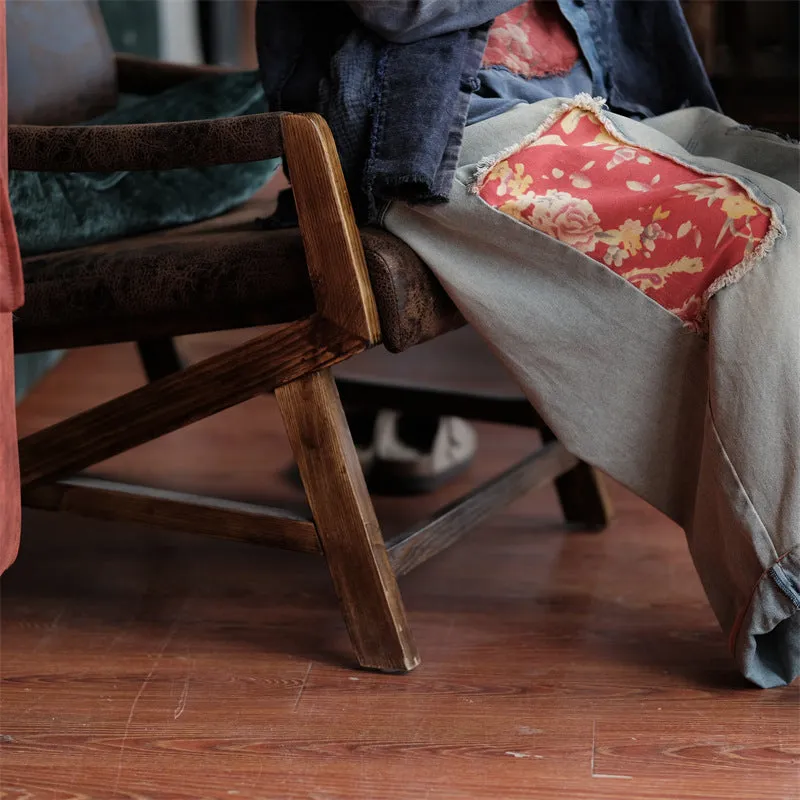Vintage Bloom Patchwork Denim Pants