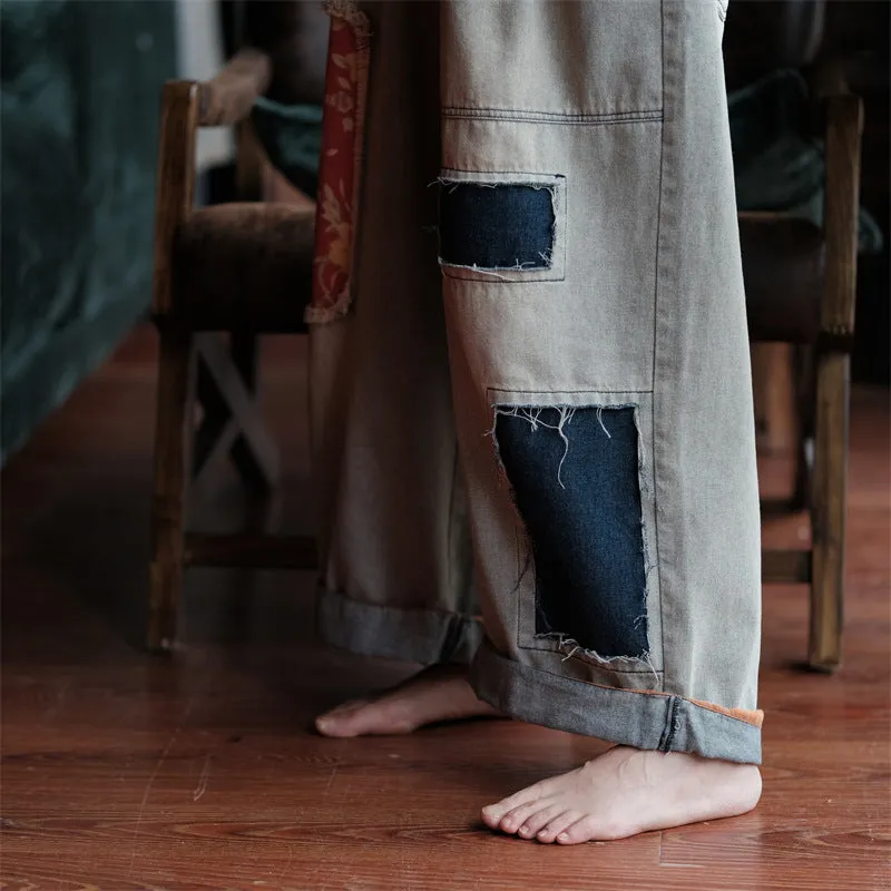 Vintage Bloom Patchwork Denim Pants