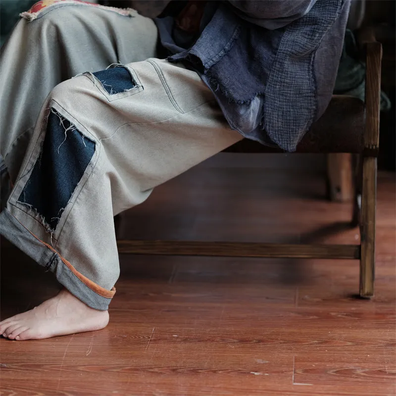 Vintage Bloom Patchwork Denim Pants