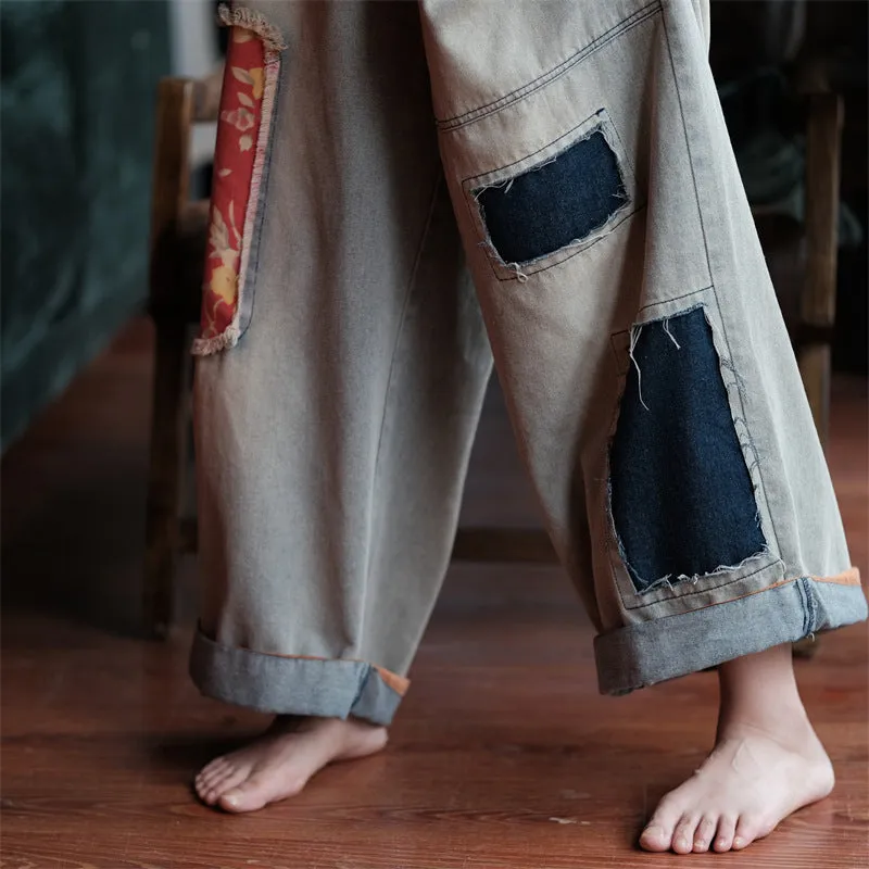 Vintage Bloom Patchwork Denim Pants