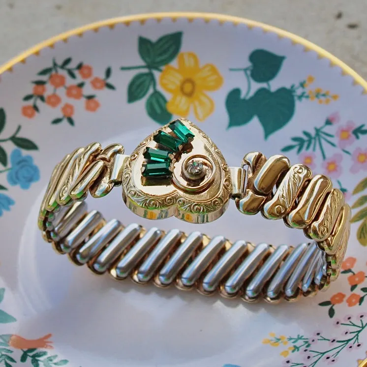 Vintage Emerald Sweetheart Bracelet (circa 1940)