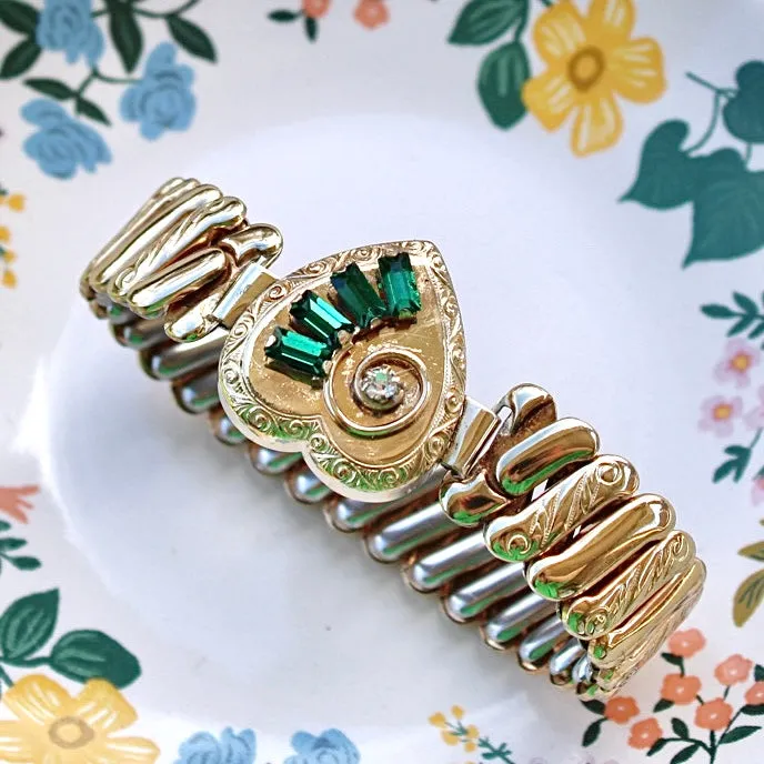 Vintage Emerald Sweetheart Bracelet (circa 1940)