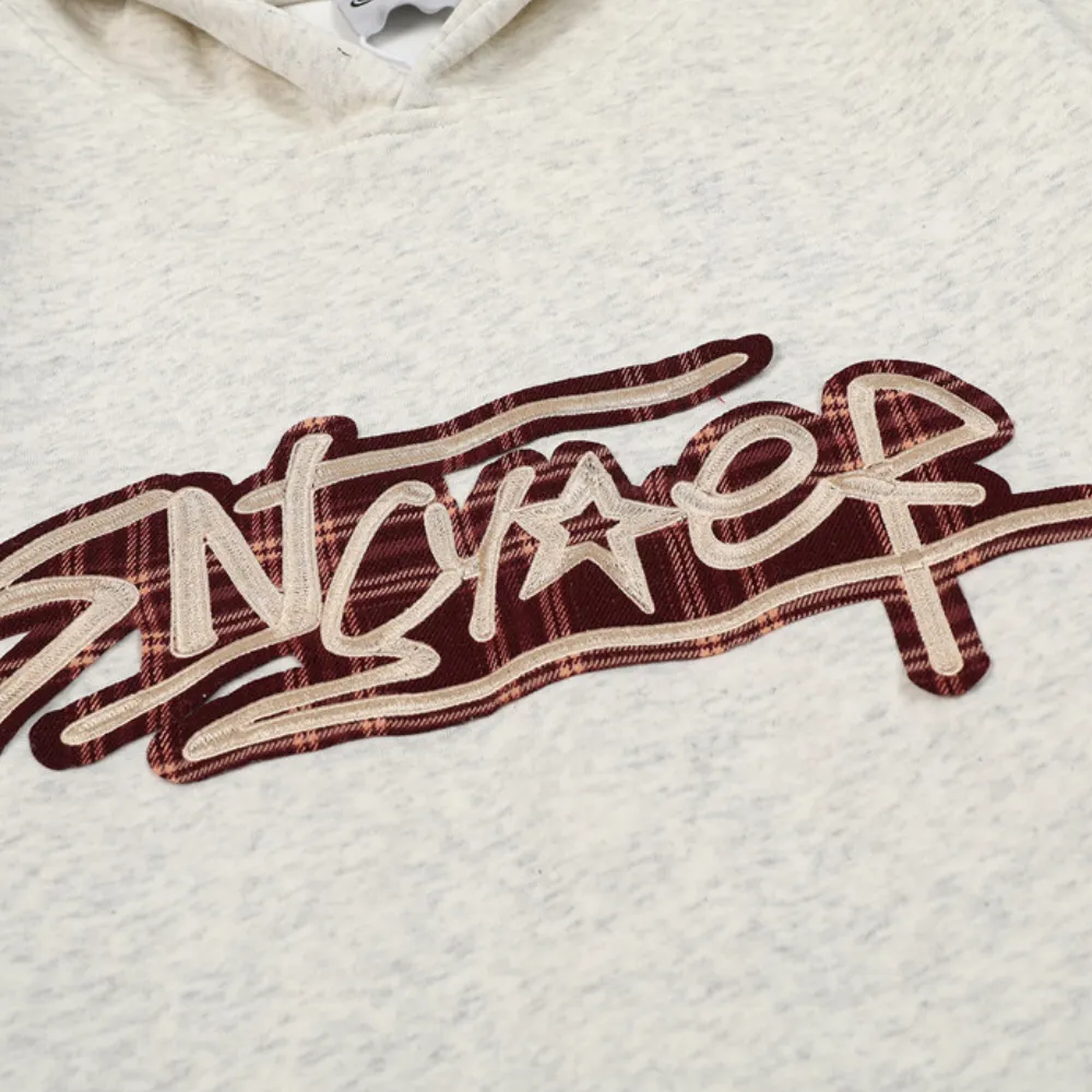 Vintage Letter Plaid Patch Hoodie