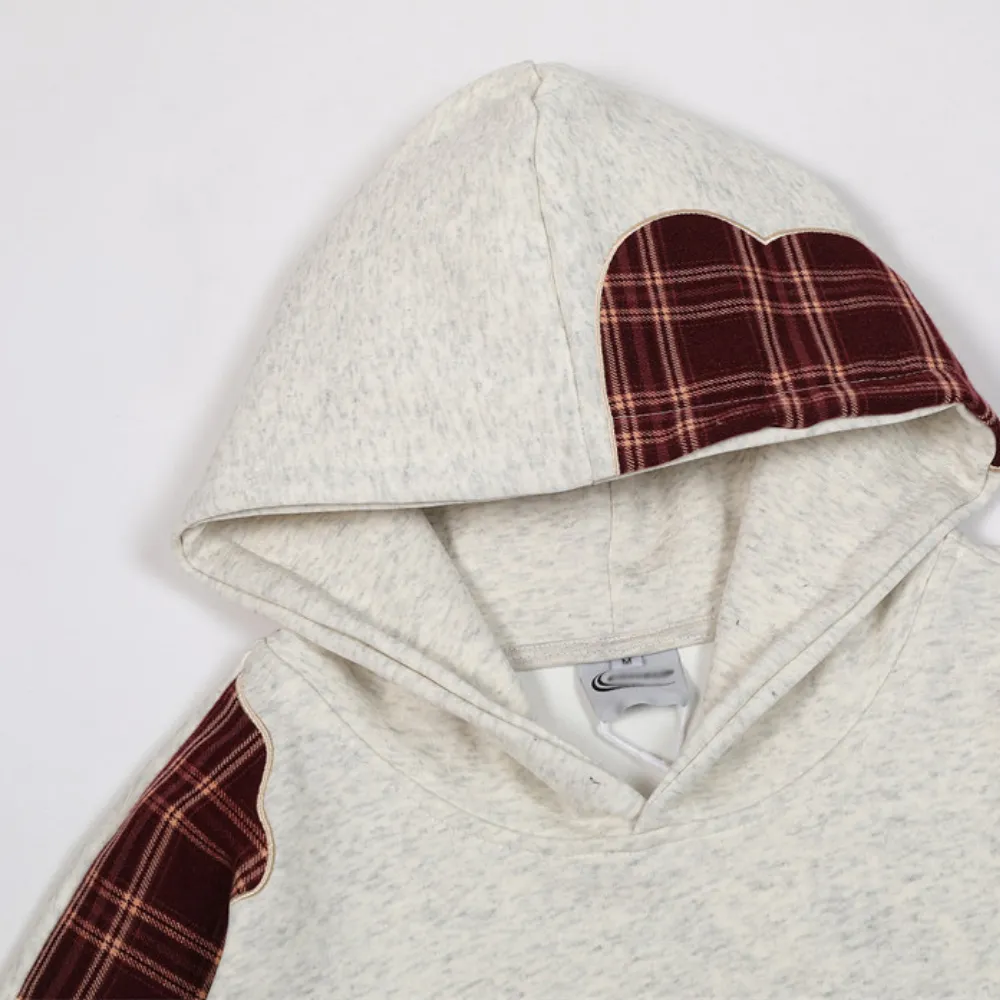 Vintage Letter Plaid Patch Hoodie