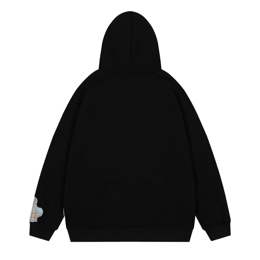 Vintage Letter Plaid Patch Hoodie