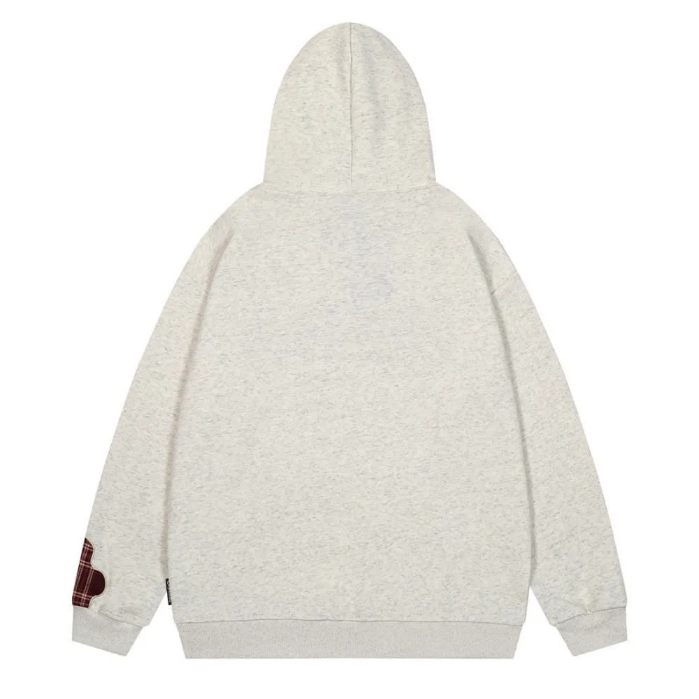 Vintage Letter Plaid Patch Hoodie