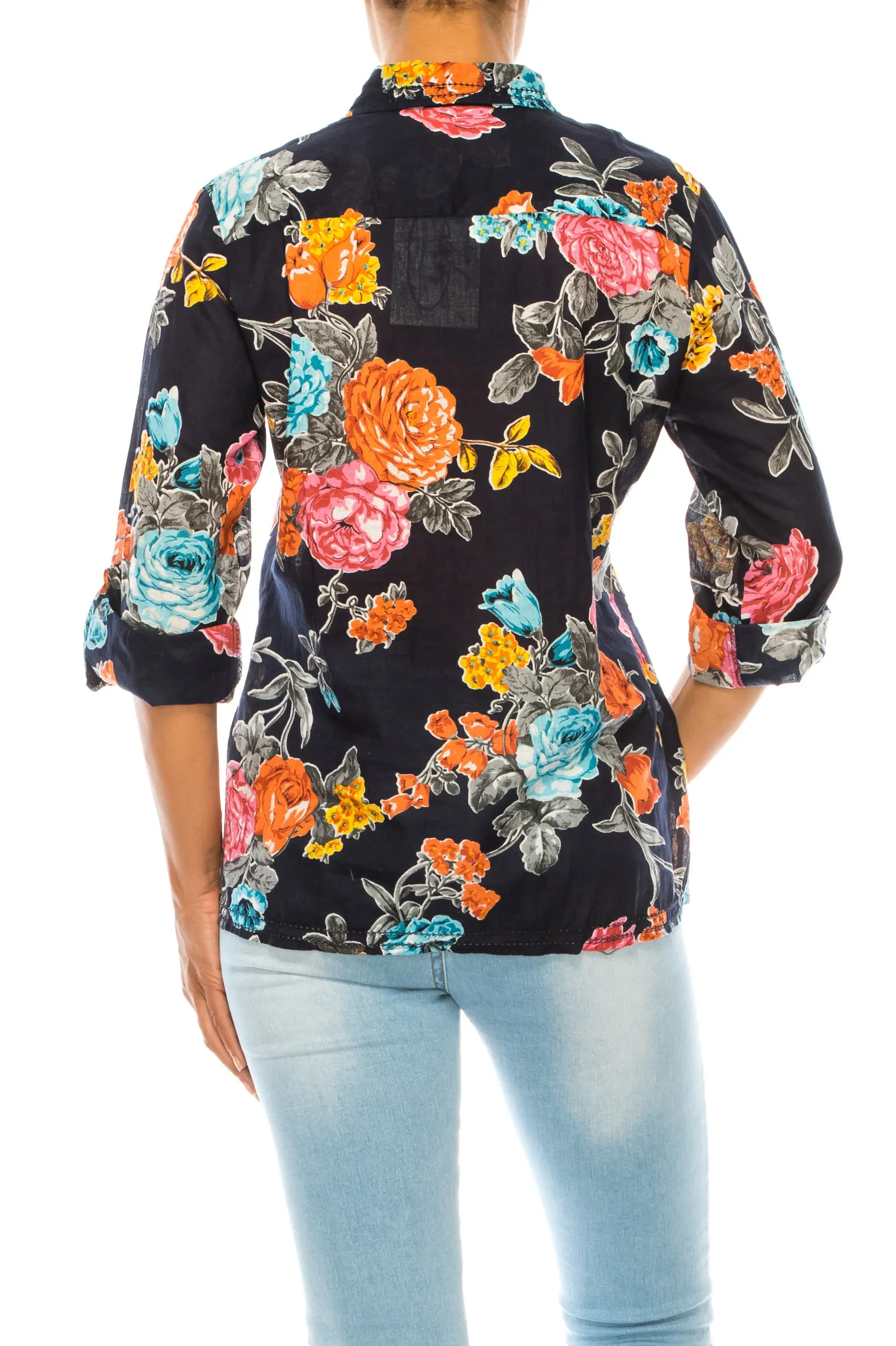 Vintage Navy Floral Shirt with Lace Inserts and Pin Tucks