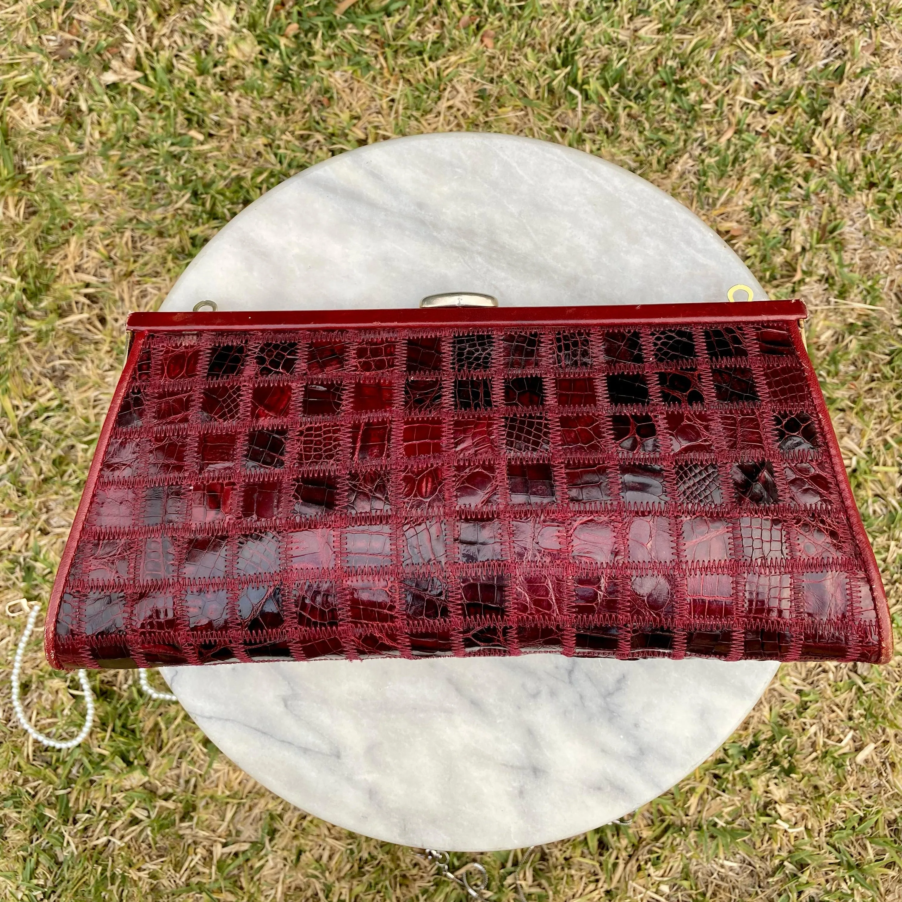 Vintage Patchwork Crocodile Leather Clutch, c. 1980s