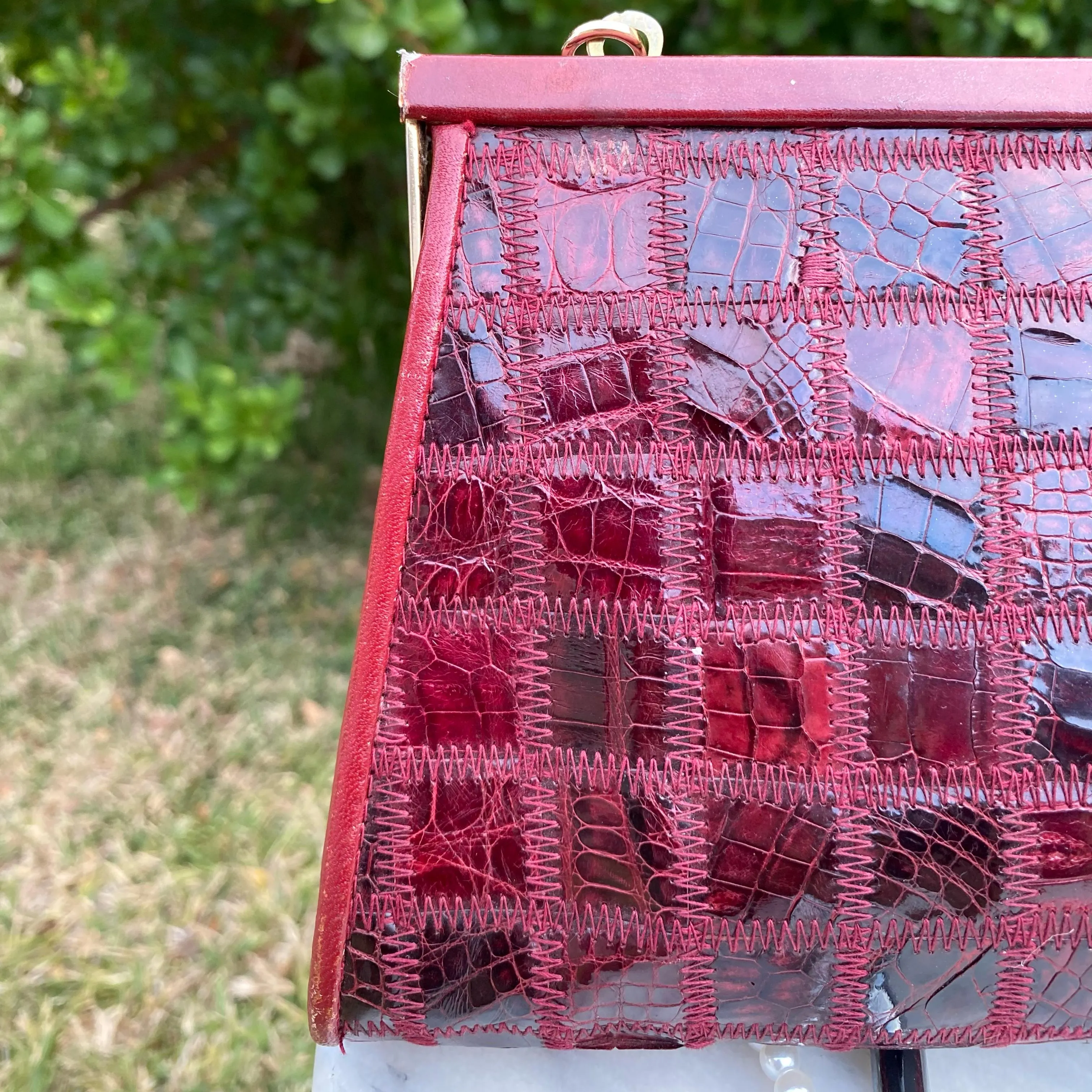 Vintage Patchwork Crocodile Leather Clutch, c. 1980s